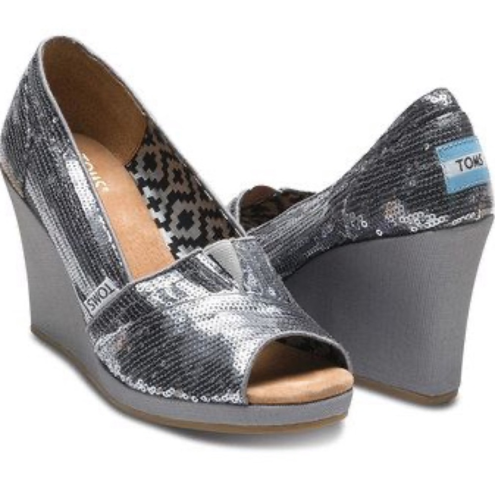 Toms Pewter Sequin Wedges